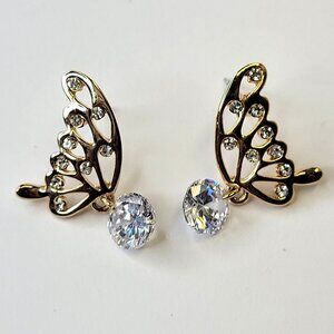 Gold Butterfly Wing Crystal Earrings Small Butterfly Filigree Wing Earrings